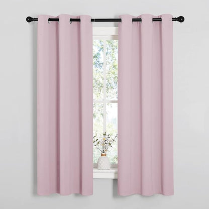 NICETOWN Blackout Curtain Panels for Girls Room, Nursery Essential Thermal Insulated Solid Grommet Top Blackout Drapes (Baby Pink=Lavender Pink, 1 Pair, 34 x 63 Inch)
