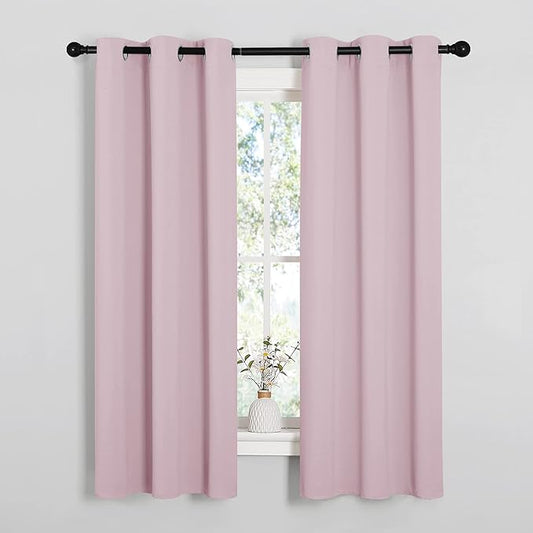 NICETOWN Blackout Curtain Panels for Girls Room, Nursery Essential Thermal Insulated Solid Grommet Top Blackout Drapes (Baby Pink=Lavender Pink, 1 Pair, 34 x 63 Inch)
