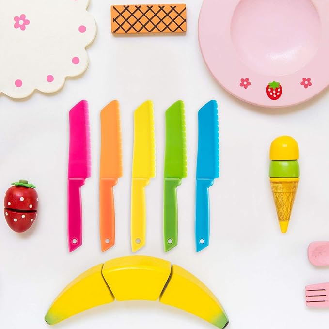 JOVITEC 10 Pieces Kid Plastic Nylon Cooking Knife Set, Children Toddler Kitchen Knives, Safe Knives for Bread, Lettuce Knife and Salad Knife