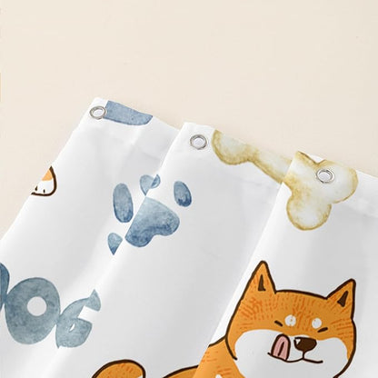 AILONEN Cute Dog Shower Curtain, Cartoon Shiba Inu Dog Bath Curtain,Pet Dog Paw Print Dog Lover Minimalist White Waterproof Curtain with 12 Plastic Hooks(36" W*72" H)