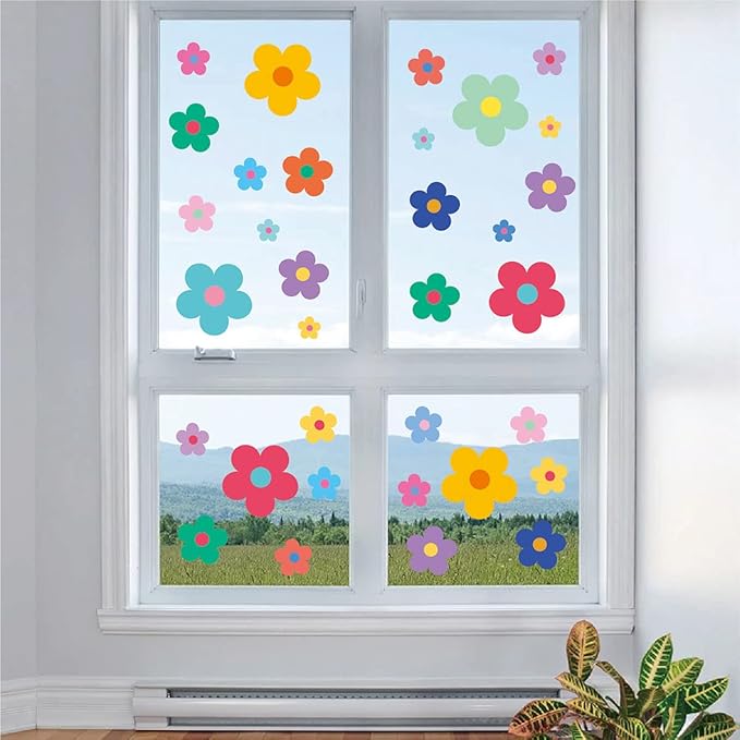 Pink Flower Wall Decals - Flower Peel and Stick Wall Stickers Vinyl Peony Floral Wall Stickers Pastel Flower Decor for Girls Bedroom Nursery Classroom Living Room (Colorful Flower)