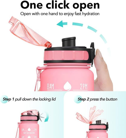 32oz Motivational Water Bottle with Time Marker & Fruit Strainer, Leak-proof BPA Free Non-Toxic Bottle with Carrying Strap, Perfect for Fitness, Gym and Outdoor Sports