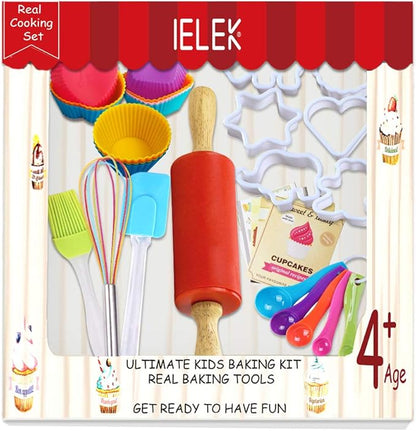 Real Baking Set Pastry Cooking Kit Supplies Includes Apron,Chef Hat,Oven Mitt,Rolling Pin,Real Baking Tools and Recipes Great Gift for Curious Beginners