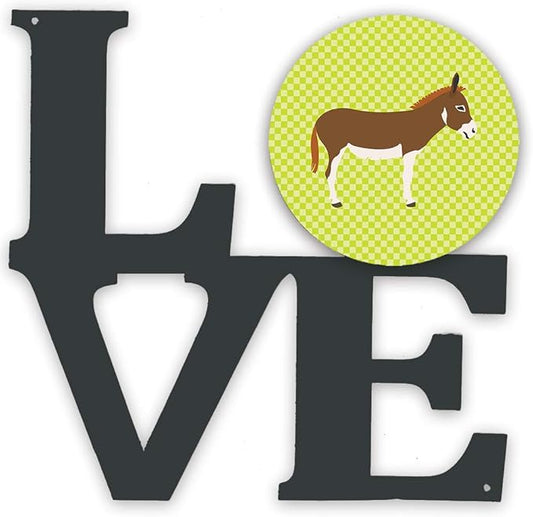 Caroline's Treasures BB7673WALV Miniature Mediterranian Donkey Green Metal Wall Artwork LOVE Indoor Outdoor Art Decor Patio, Bathroom, Kitchen Colorful Aluminum and Black Steel Sculpture