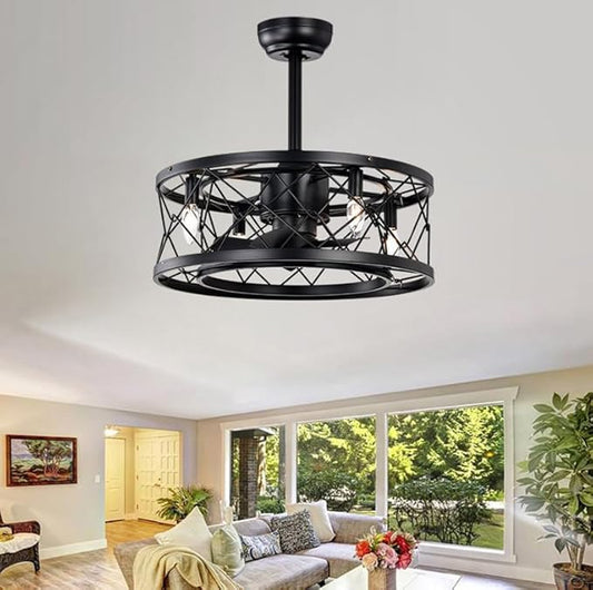 NicBex Ceiling Fan 20 Inch Indoor Modern Ceiling Fan with Lights Ceiling Fans with 5 Blades and Remote Control Small Caged Ceiling Fan for Bedroom, Living Room, Matte Black