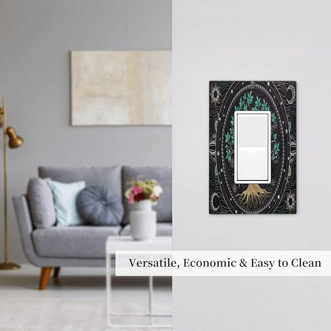 Tree of Life Blackground 1 Gang Rocker Light Switch Plate Hippie Sun Moon Star Single Decora Outlet Wall Plate Cover Faceplate Decorative Switchplate GFCI for Bathroom Bedroom Living Room Decorate