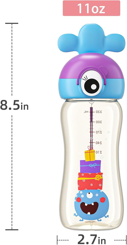 Kids Water Bottle for School or Travel, 11oz Reusable Kids School Water Bottle, Leak-Proof Portable Water Bottle for Girls & Boys, BPA-free (Blue, 1 Pack)