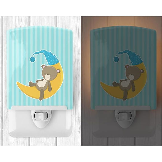 Caroline's Treasures BB8612CNL Baby Boy Bear on Moon Ceramic Night Light Compact, UL-Certified, Ideal for Bedroom, Bathroom, Nursery, Hallway, Kitchen, 6x4x3, Multicolor
