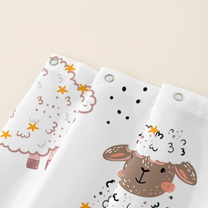 AILONEN Cute Sheep Kids Shower Curtain for Bathroom,Sheep Moon Clouds Kids Creative Rainbow Waterproof Bath Curtain,Modern Minimalist White Curtain with 12 Plastic Hooks(36" W*72" H)
