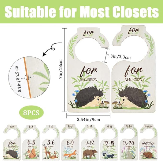 CRASPIRE 8Pcs Wooden Baby Wardrobe Dividers Animal Theme Nursery Decor from Newborn to 24 Month Hanger Seperaters Baby Closet Organizers Nursery Infant Wardrobe Hangers Divider for Newborn Shower