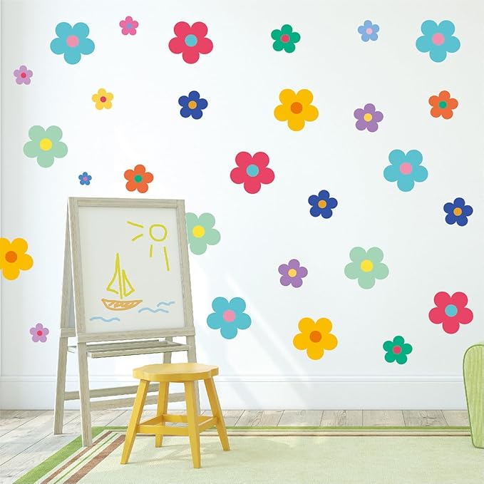 Pink Flower Wall Decals - Flower Peel and Stick Wall Stickers Vinyl Peony Floral Wall Stickers Pastel Flower Decor for Girls Bedroom Nursery Classroom Living Room (Colorful Flower)
