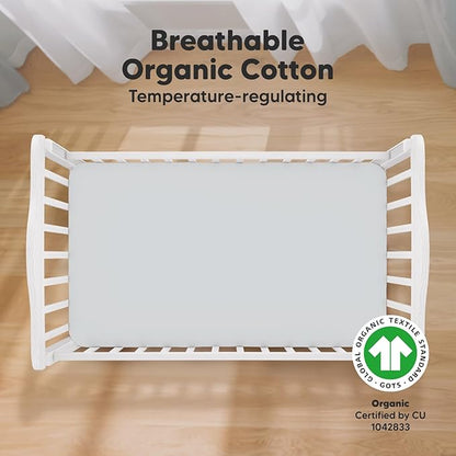 2-Pack Organic Crib Sheets for Boys, Girls - Jersey Fitted Crib Sheet, Baby Crib Sheets Neutral, Crib Mattress Sheet, Cotton Crib Sheets, Breathable Crib Sheet, Baby Mattress Sheets (Hazy Blue)
