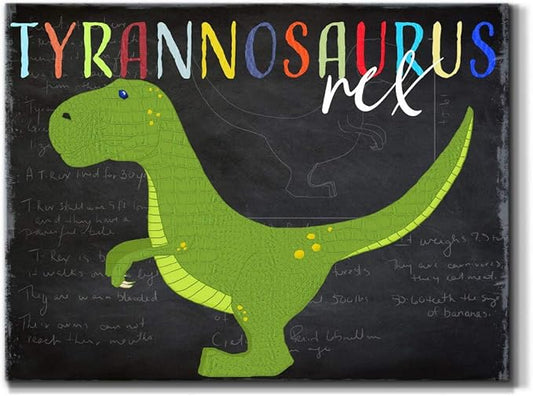 Renditions Gallery Canvas Animal Wall Art Modern Decorations Paintings Green Tyrannosaurus Rex Vibrant Dinosaur Canvas Wall Hanging Artwork for Kids Bedroom Nursery - 12"x18" LT33