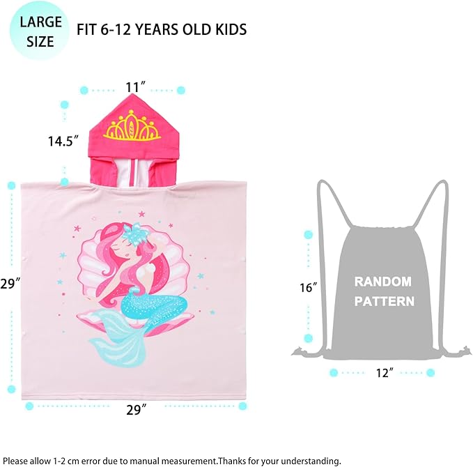 NovForth Kids Beach Towel for Boys Girls, Pink Mermaid Hooded Bath Towel Wrap, Toddler Pool Towel with Hood