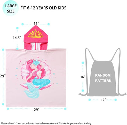 NovForth Kids Beach Towel for Boys Girls, Pink Mermaid Hooded Bath Towel Wrap, Toddler Pool Towel with Hood