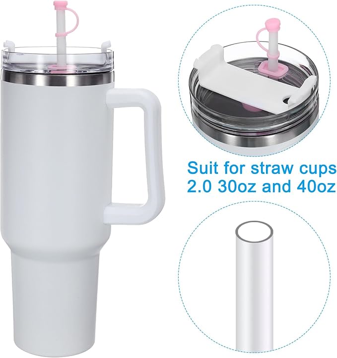 PATIKIL Silicone Spill Stopper for Straw Cup 1.0 40oz/ 30oz, Set of 6 Tumbler Accessories Including 2 Straw Cover Cap, 2 Square Spill Stopper and 2 Round Leak Stopper, Pink/Blue