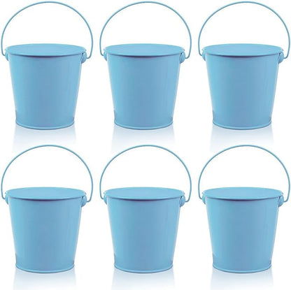 Small Metal Buckets with Handle 6 Pcs – Galvanized Bucket Leak Proof & Rust Resistant 20 fl oz Capacity - Best for Party Décor, Organizing & Decorating Classrooms (Blue, Small 4.3" Top)