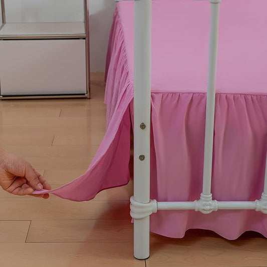 Bed Skirt Queen Size Ruffled Bed Skirt with Split Corners, 14 Inch Drop Dust Ruffle Bed Skirt with Platform, 14 Inch Drop, Pink