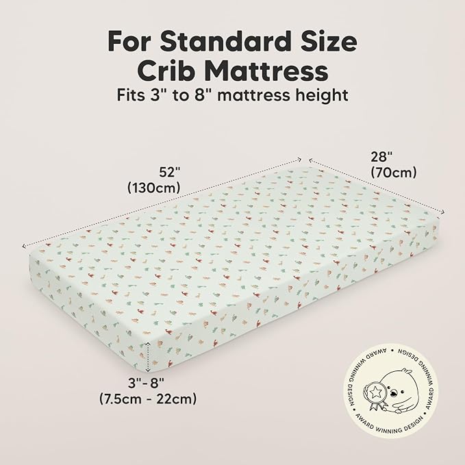 2-Pack Organic Crib Sheets for Boys, Girls - Jersey Fitted Crib Sheet, Baby Crib Sheets Neutral, Crib Mattress Sheet, Cotton Crib Sheets, Breathable Crib Sheet, Baby Mattress Sheets (Roarsome)