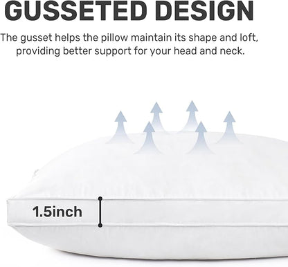 UNIKOME Goose Down Feather Pillows with 100% Cotton Cover, Gusseted Bed Hotel Collection Pillows for Sleeping, King Size, Set of 2