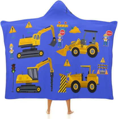 Kids Hooded Towels, Beach Bath Towel, Surf Poncho Toddlers Soft Thick Large Absorbent Cotton Wrap for Boy Girl, Shower/Beach/Pool 50"x30"(Construction)