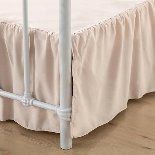 Bed Skirt Queen Size Ruffled Bed Skirt with Split Corners, 16 Inch Drop Dust Ruffle Bed Skirt with Platform, Cream, Queen- 16" Drop