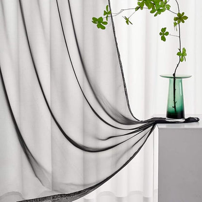 Black Sheer Voile Curtains Translucent Solid Color Window Treatment 72 Inches Long Panels Rod Pocket Black Sheers for Bedroom Living Room 2 Panels 52x72