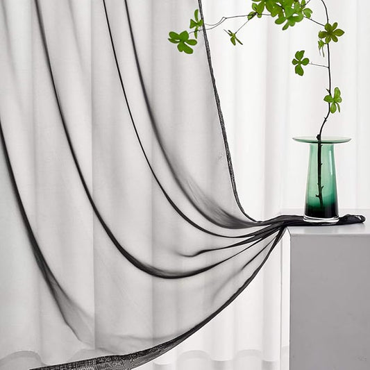 Black Sheer Voile Curtains Translucent Solid Color Window Treatment 72 Inches Long Panels Rod Pocket Black Sheers for Bedroom Living Room 2 Panels 52x72