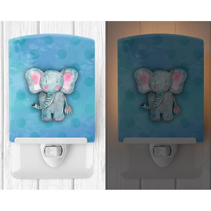 Caroline's Treasures BB7372CNL Blue Elepant Watercolor Ceramic Night Light Compact, UL-Certified, Ideal for Bedroom, Bathroom, Nursery, Hallway, Kitchen, 6x4x3, Multicolor