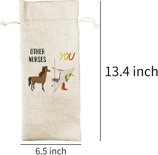 JioJio Chan Funny Other Nurses Me Horse Wine Bags, Nurses Week Gifts, Rn Gifts, Nicu, Registered, Lpn Nurse Gifts for Nurses, Burlap Drawstring Wine Bag, Funny Nurse Appreciation, Graduation Gifts