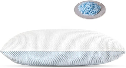 Cooling Pillow for hot Sleepers - Pillow for Side and Back Sleeper - Adjustable Bed Pillows Queen for Neck and Shoulder Pain Relief - Shredded Memory Foam Cooling Gel Pillow with Extra Fill