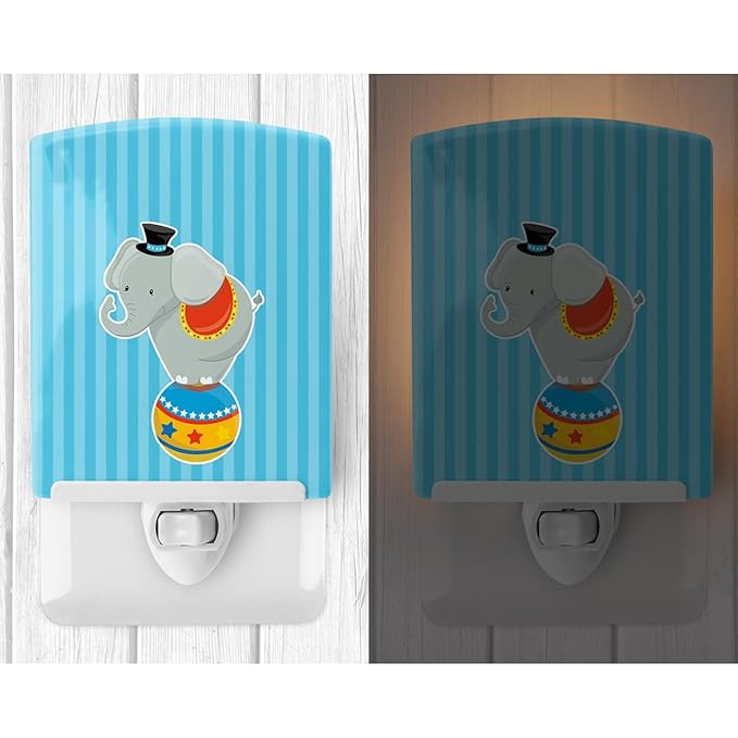 Caroline's Treasures BB8699CNL Circus Elephant Ceramic Night Light Compact, UL-Certified, Ideal for Bedroom, Bathroom, Nursery, Hallway, Kitchen, 6x4x3, Multicolor