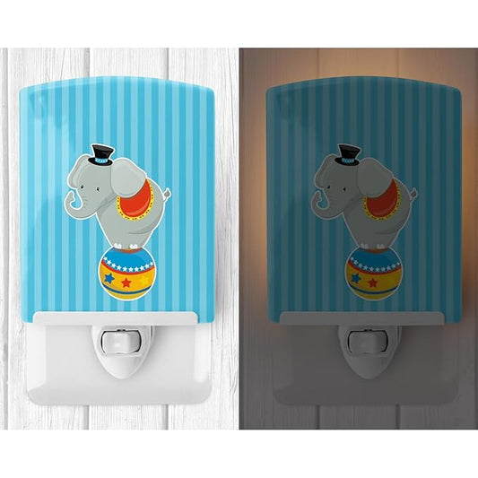 Caroline's Treasures BB8699CNL Circus Elephant Ceramic Night Light Compact, UL-Certified, Ideal for Bedroom, Bathroom, Nursery, Hallway, Kitchen, 6x4x3, Multicolor