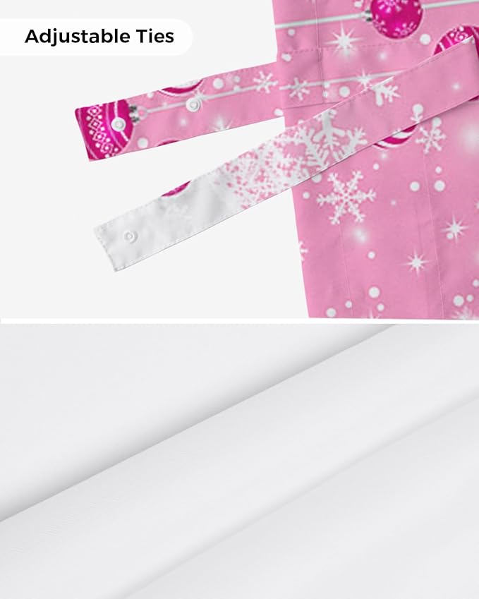 Pink Christmas Blackout Tie Up Valance Curtains for Kitchen Windows White Xmas Tree Snowflakes Pink Balls Window Toppers Balloon Shades for Living Room/Bathroom/Bedroom,1 Panel, 42" X 18", Winter