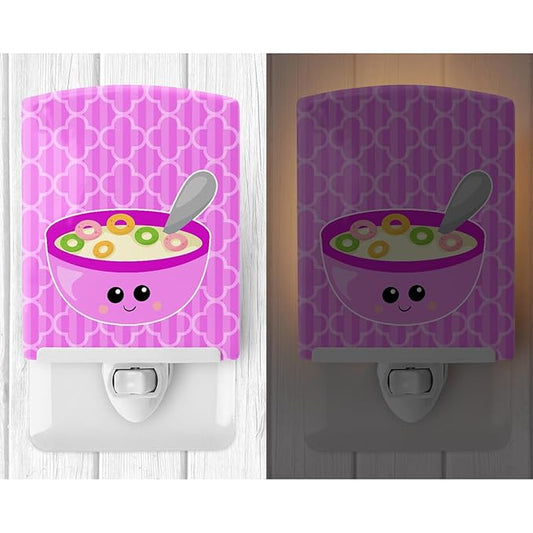 Caroline's Treasures BB7163CNL Pink Bowl of Cereal Ceramic Night Light Compact, UL-Certified, Ideal for Bedroom, Bathroom, Nursery, Hallway, Kitchen, 6x4x3, Multicolor