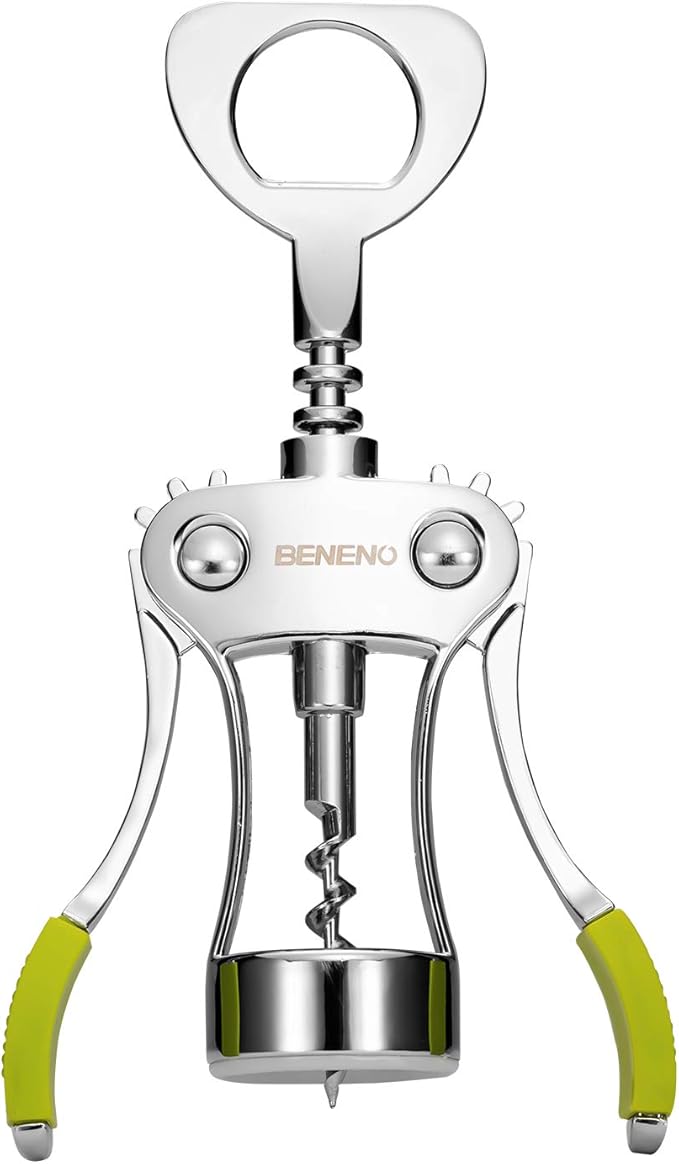 Wine Opener, Zinc Alloy Premium Wing Corkscrew Wine Bottle Opener with Multifunctional Bottles Opener, Sharp Corkscrew with Ergonomic Non-slip Wing Handle, Upgrade Green