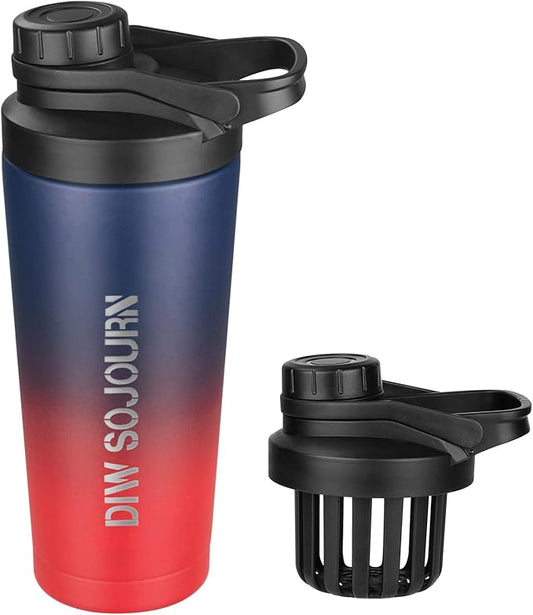 24 oz Shaker Bottle,Stainless Steel Shaker Bottle with Noise-Free Design,Insulated Metal Shakers Bottles Cup for Protein Mixes and Pre Workout,Gym Shaker Bottle (Dark Rainbow)