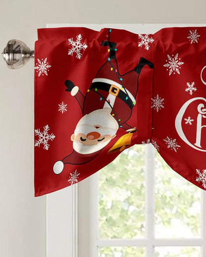 Red Merry Christmas Blackout Tie Up Valance Curtains for Kitchen Windows Funny Hanging Santa Window Toppers Balloon Shades for Living Room/Bathroom/Bedroom,1 Panel, 54" X 18", Snow Winter Holiday