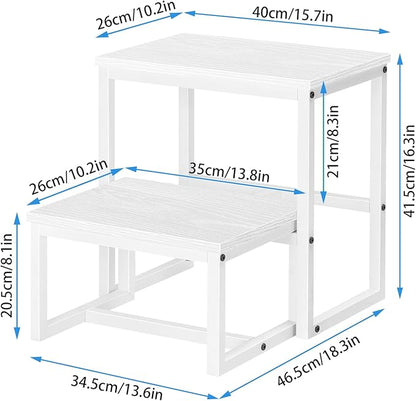 LIANTRAL Step Stools for Adults Kids, 3 in1 Heavy Duty Sturdy Two Step Stool, Supports Up to 500lb, Wooden Board Metal Frame, Foot Stool for High Bed Kitchen Bathroom - White