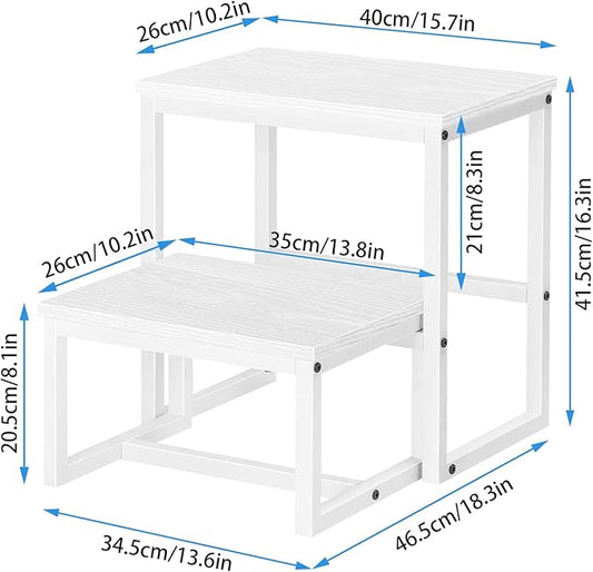 LIANTRAL Step Stools for Adults Kids, 3 in1 Heavy Duty Sturdy Two Step Stool, Supports Up to 500lb, Wooden Board Metal Frame, Foot Stool for High Bed Kitchen Bathroom - White
