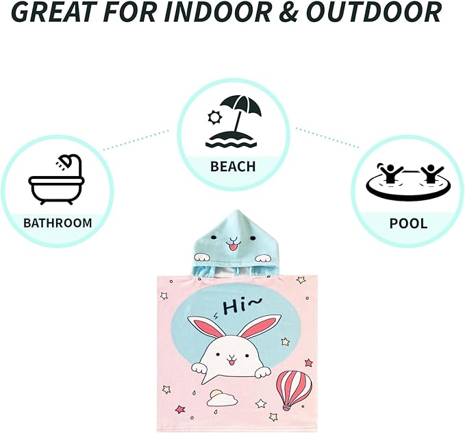 NovForth Kids Beach Towel for Boys Girls, Hooded Bath Towel Wrap, Toddler Pool Towel with Hood