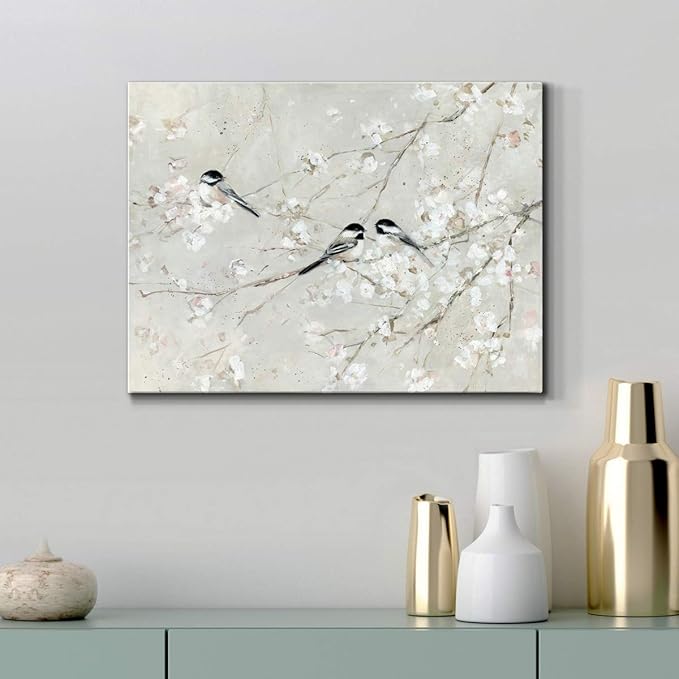 Renditions Gallery Canvas Nature Wall Art Modern Decorations Paintings Elegant Little Birds Glam Romantic Abstract Botanical Artwork Prints for Bedroom Office Kitchen - 8"x12" LT33