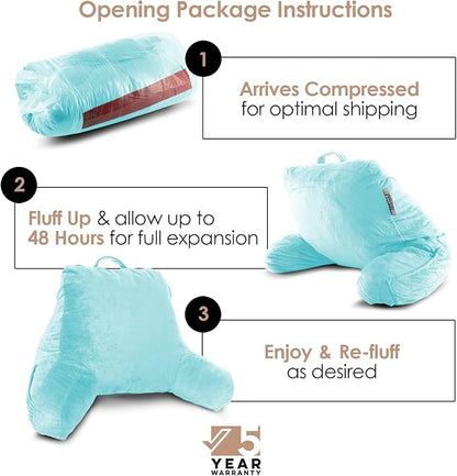 Nestl Reading Pillow Standard Bed Pillow, Back Pillow for Sitting in Bed Shredded Memory Foam Chair Pillow, Reading & Bed Rest Pillows Light Blue Back Pillow for Bed, Bed Chair Arm Pillow with Pockets