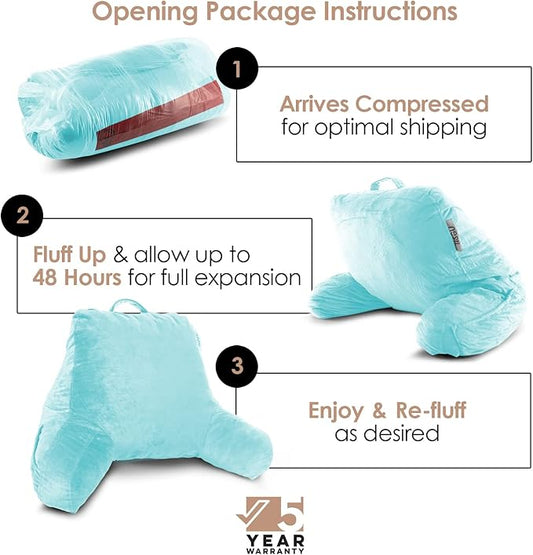 Nestl Reading Pillow Standard Bed Pillow, Back Pillow for Sitting in Bed Shredded Memory Foam Chair Pillow, Reading & Bed Rest Pillows Light Blue Back Pillow for Bed, Bed Chair Arm Pillow with Pockets
