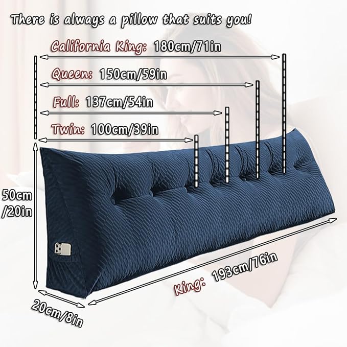 Gradient Velvet Triangular Wedge Pillow, Removable Cover Headboard Pillow for Daybed, Backrest Positioning Support Pillow Cushion Resting Reading Relaxing (Blue, California King(71*20*8in))