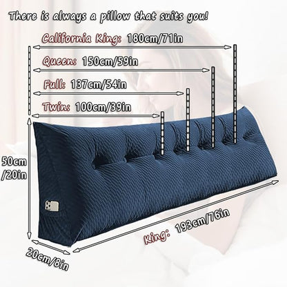 Gradient Velvet Triangular Wedge Pillow, Removable Cover Headboard Pillow for Daybed, Backrest Positioning Support Pillow Cushion Resting Reading Relaxing (Blue, California King(71*20*8in))