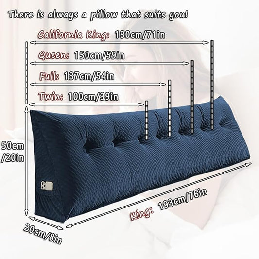 Gradient Velvet Triangular Wedge Pillow, Removable Cover Headboard Pillow for Daybed, Backrest Positioning Support Pillow Cushion Resting Reading Relaxing (Blue, King(76 * 20 * 8in))