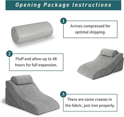 baibu 20 in Bed Wedge Pillow Set Foam | Adjustable Pillows for Back, Leg and Knee Pain Relief | Post Surgery Ortho Pillow – Anti Snoring, Heartburn, Acid Reflux & GRED (Gray)