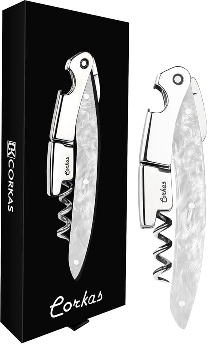 Wine Key - CORKAS Prestige Waiter Corkscrew with Moonstone Resin Handle, Handcrafted Wine Opener Manual with Double Hinged, Foil Cutter and Bottle Opener, Gifts for Sommelier, Bartenders, Servers