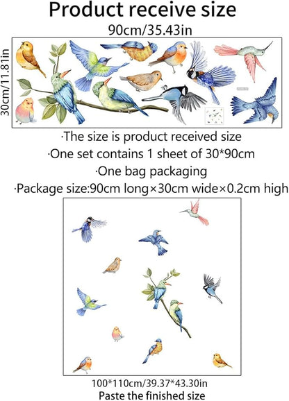Colorful Birds Wall Decals Standing on Tree Branch Wall Stickers Animal Birds Self-Adhesive Sticker Vinyl Wall Decor DIY Wall Art for Kid's Room Nursery Decoration